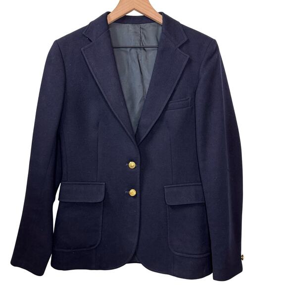 VINTAGE Wool Blazer Size M Navy Blue Academia Preppy Crest Gold School‎ Uniform - Picture 1 of 16